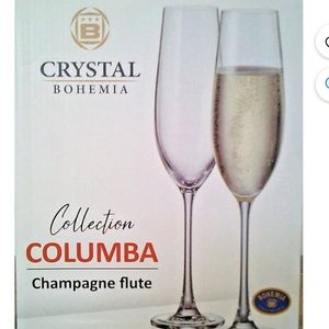 Crystal Bohemia Columba Champagne Flutes, 9oz Set of 2 no box